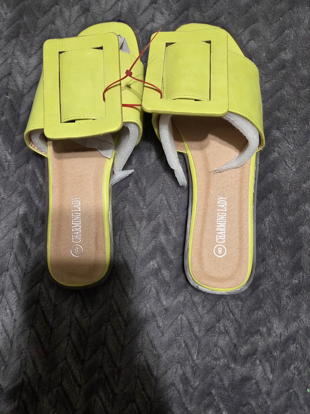 Lime Green Buckle Slide Mules